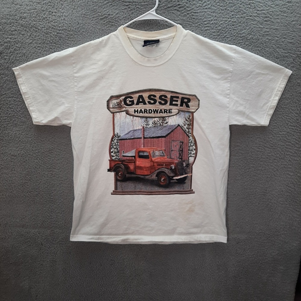 Vintage Hardware Store Shirt Adult Large White‎ Farm Truck Retro Workwear Y2K